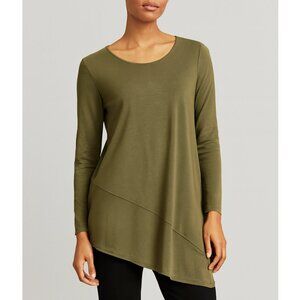 EILEEN FISHER Tunic Top Asymmetrical Hem Olive Green Lagenlook Minimalist size L